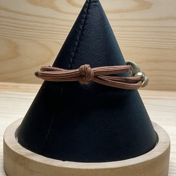 Gold & Taupe Chain Link Bracelet or Hair Accessory With Brown Cord - Picture 2 of 3